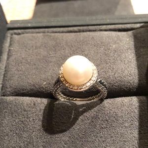 David Yurman pearl cable ring with diamond halo